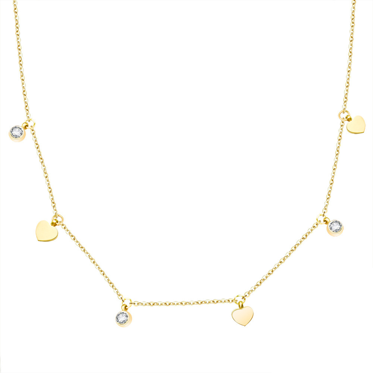 Amora Kette in Gold, vergoldeter 316L Edelstahl mit Herzen und Zirkonia